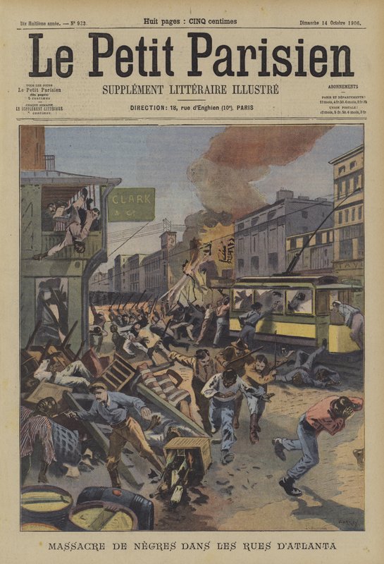Massacre of black people on the streets of Atlanta, Georgia (colour litho) 作者 法语学校