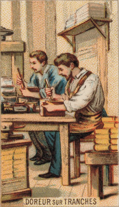 男子为书籍镀金（chromolitho） 作者 法语学校