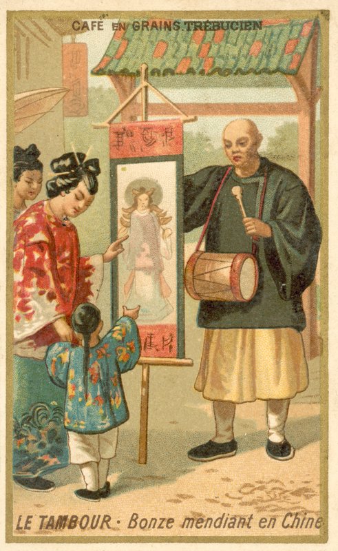 敲鼓的僧人，中国(色拉)。 作者 法语学校