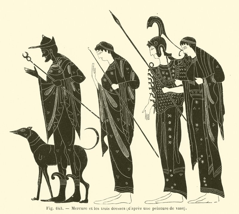 墨丘利和三位女神（雕版画 作者 法语学校
