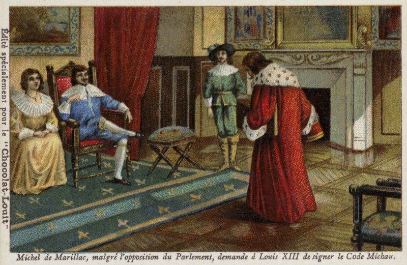Michel de Marillac，尽管议会反对，要求路易十三签署代码Michau改革法国法律体系，1629 作者 法语学校