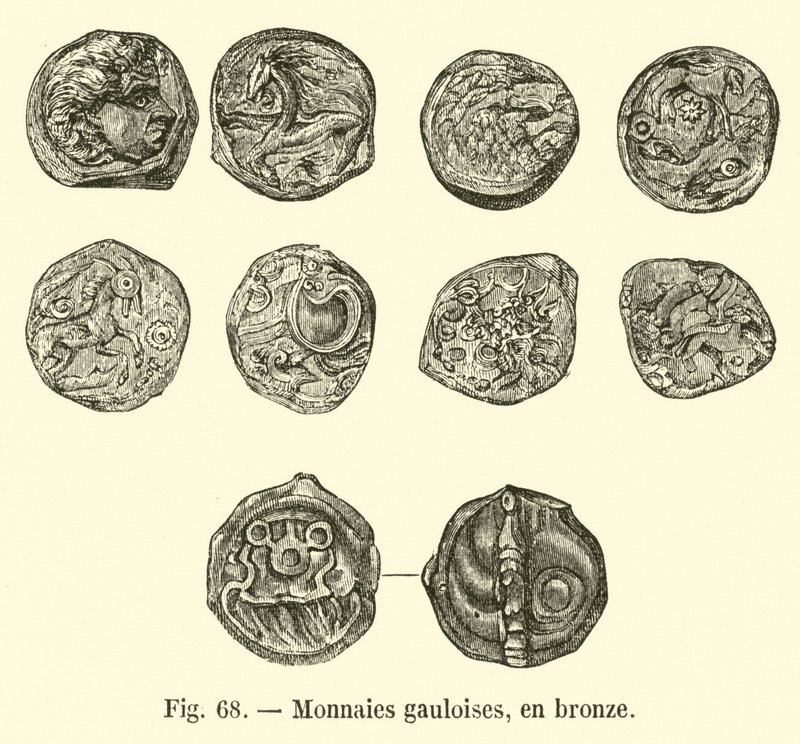 Monnaies gauloises, en bronze (engraving) 作者 法语学校