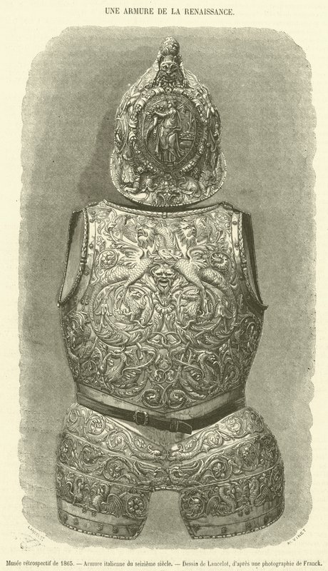 1865 年的回顾博物馆，16 世纪的意大利盔甲（雕刻） 作者 法语学校