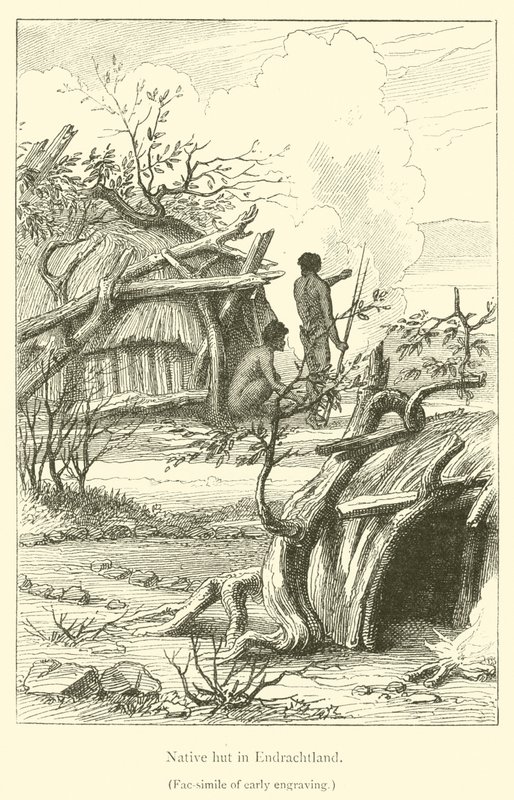 Endrachtland的土著小屋（雕刻）。 作者 法语学校