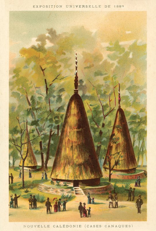 New Caledonia (Kanak huts), Exposition Universelle 1889, Paris (chromolitho) 作者 法语学校