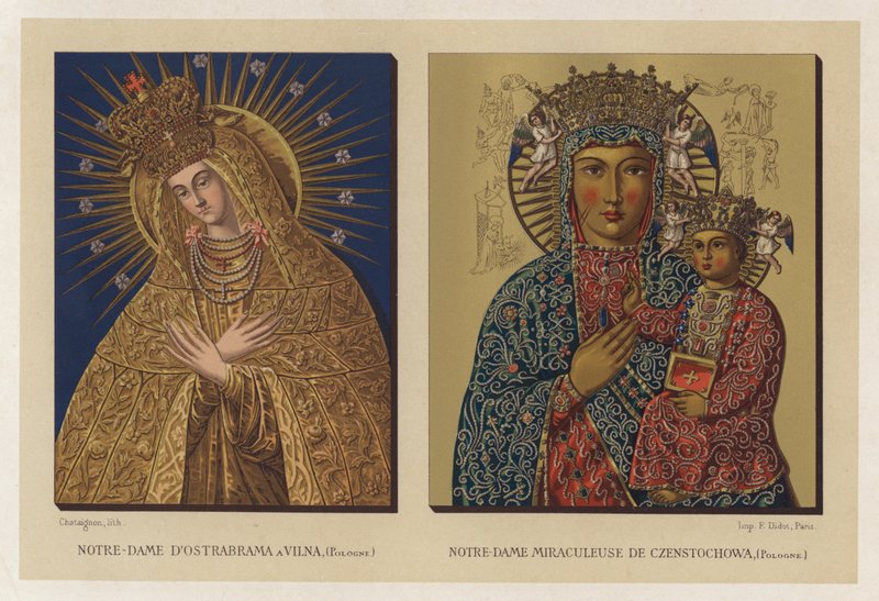 波兰维尔纳的奥斯特拉布拉马圣母； 波兰琴斯托霍瓦神奇女侠（chromolitho） 作者 法语学校