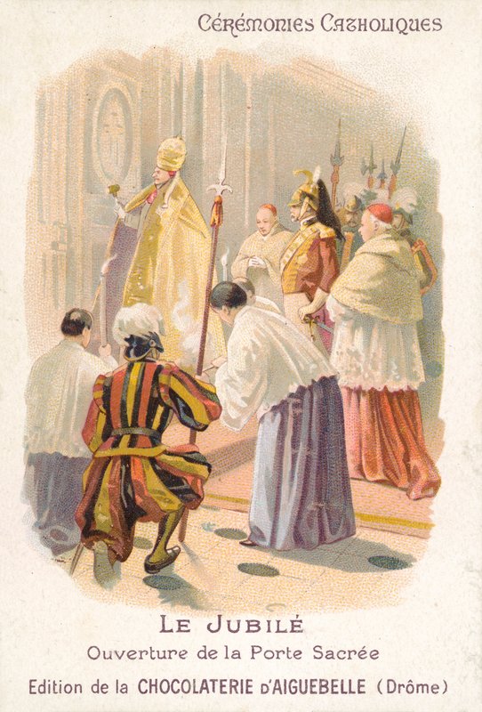 由教皇 Jubilee (chromolitho) 打开圣门 作者 法语学校