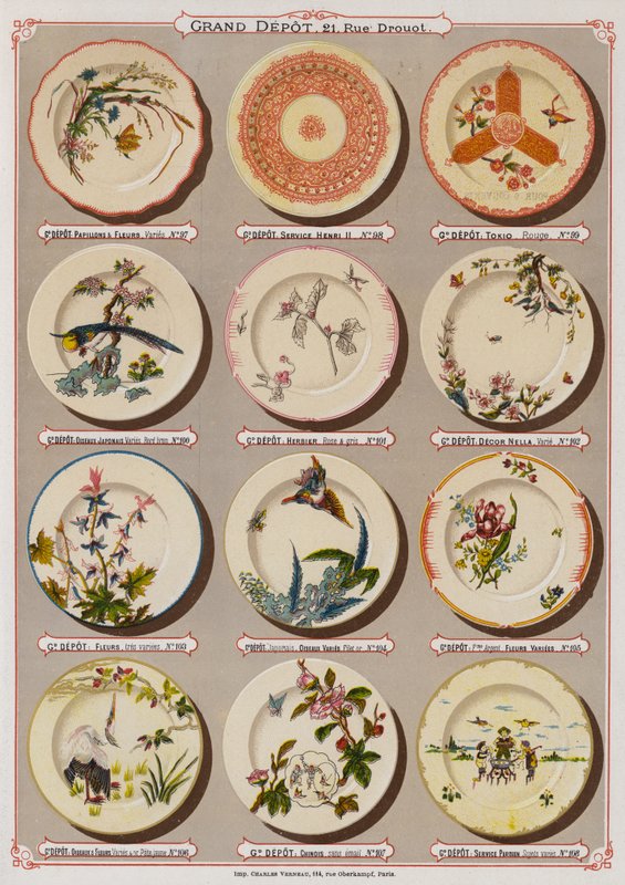 来自 Grand Depot de Porcelaines, Faiences et Verreries 目录的页面（彩色石版画） 作者 法语学校