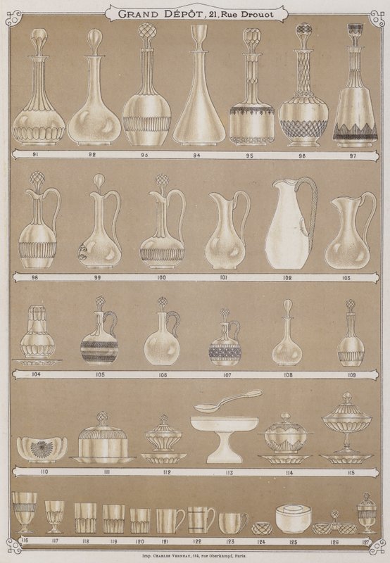 Page from the catalogue of the Grand Depot de Porcelaines, Faiences et Verreries (colour litho) 作者 法语学校