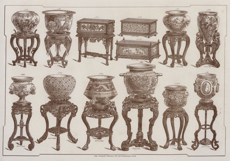 Page from the catalogue of the Grand Depot de Porcelaines, Faiences et Verreries (colour litho) 作者 法语学校
