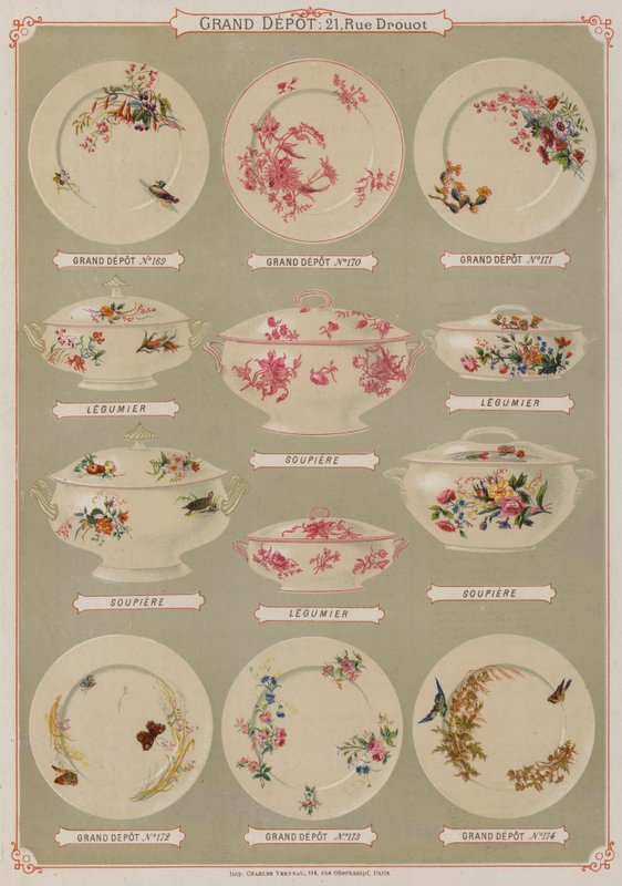 来自 Grand Depot de Porcelaines, Faiences et Verreries 目录的页面（彩色石版画） 作者 法语学校