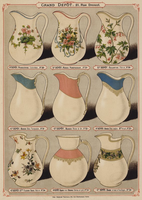 来自 Grand Depot de Porcelaines, Faiences et Verreries 目录的页面（彩色石版画） 作者 法语学校