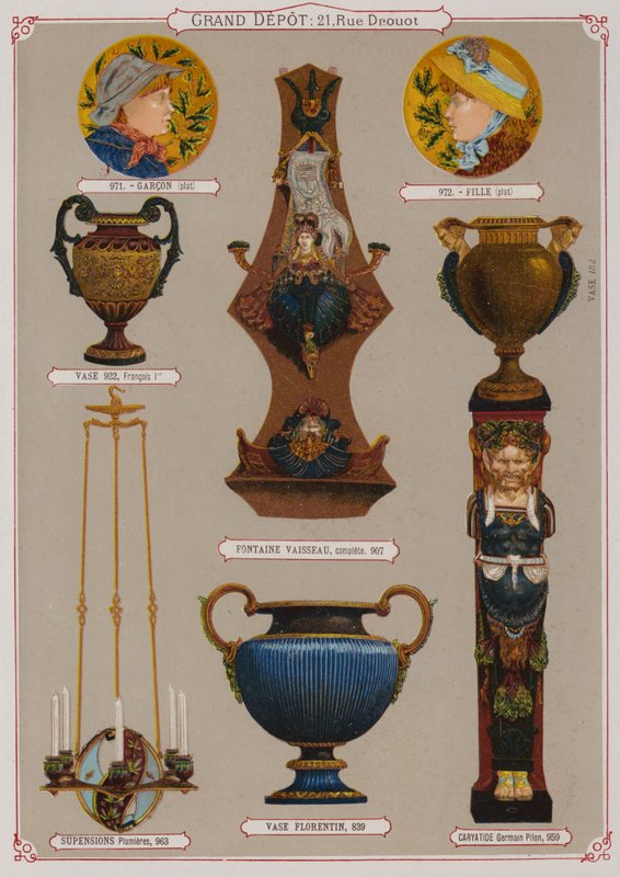 来自 Grand Depot de Porcelaines, Faiences et Verreries 目录的页面（彩色石版画） 作者 法语学校