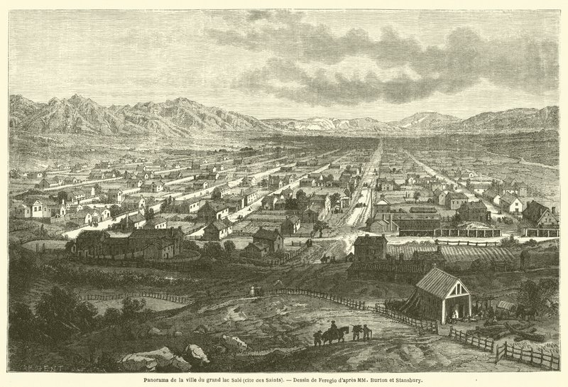 Panorama de la ville du grand lac Sale (cite des Saints) (engraving) 作者 法语学校
