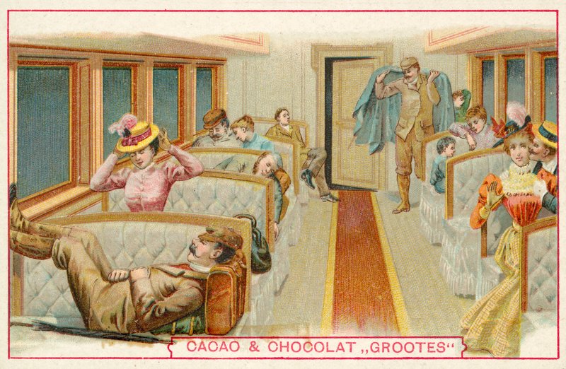 Passengers in a railway carriage (chromolitho) 作者 法语学校