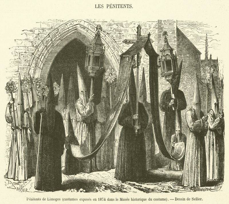 Penitents de Limoges，1874 年在服装历史博物馆展出的服装（雕刻） 作者 法语学校