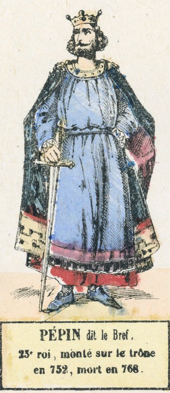 Pepin dit le Bref, 23e roi, monte sur le trone en 752, mort en 768 (coloured engraving) 作者 法语学校