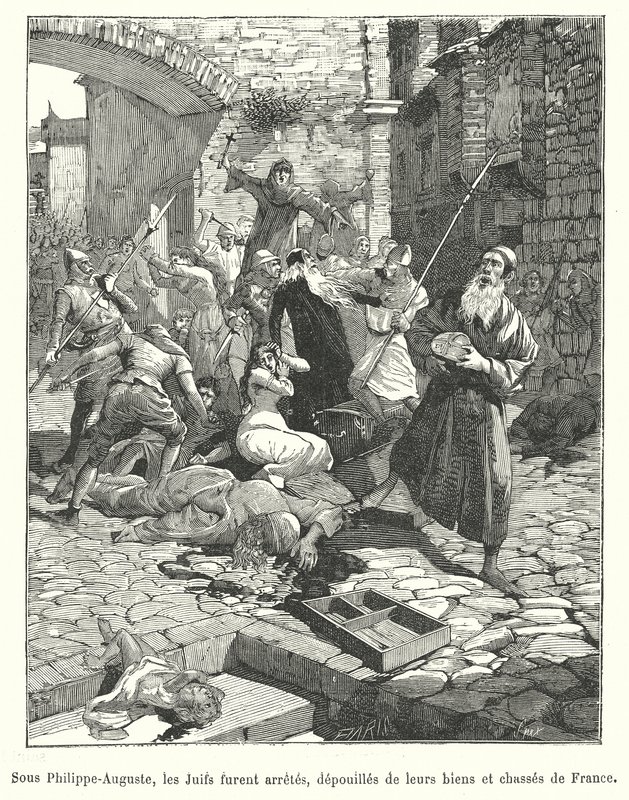 Persecution of French Jews during the reign of King Philip Augustus, late 12th Century (engraving) 作者 法语学校