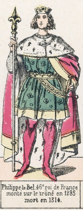 Philippe-le-Bel, 46e roi de France, monte sur le trone en 1285, mort en 1314 (coloured engraving) 作者 法语学校