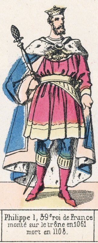 Philippe 1, 39e roi de France, monte sur le trone en 1061, mort en 1108 (coloured engraving) 作者 法语学校