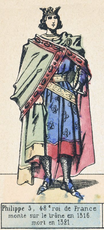 腓力五世，法国第48任国王，1316年登基，1321年去世（彩绘版画 作者 法语学校