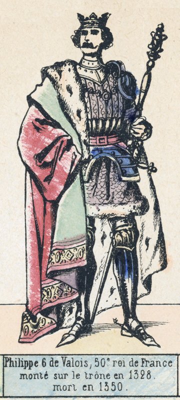 菲利普 6 德瓦卢瓦，法国第 50 任国王，1328 年即位，卒于 1350 年（彩刻） 作者 法语学校