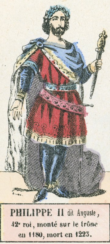 Philippe II dit Auguste, 42e roi, monte sur le trone en 1180, mort en 1223 (coloured engraving) 作者 法语学校