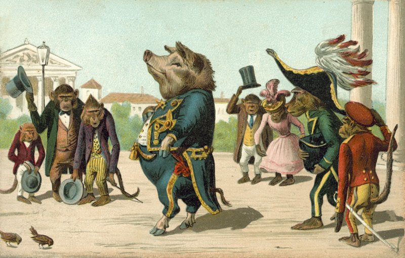 Pig dressed as a general (colour litho) 作者 法语学校