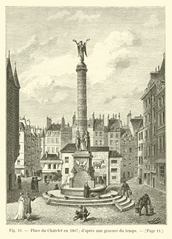 Place du Chatelet于1807年;经过一段时间的雕刻 作者 法语学校