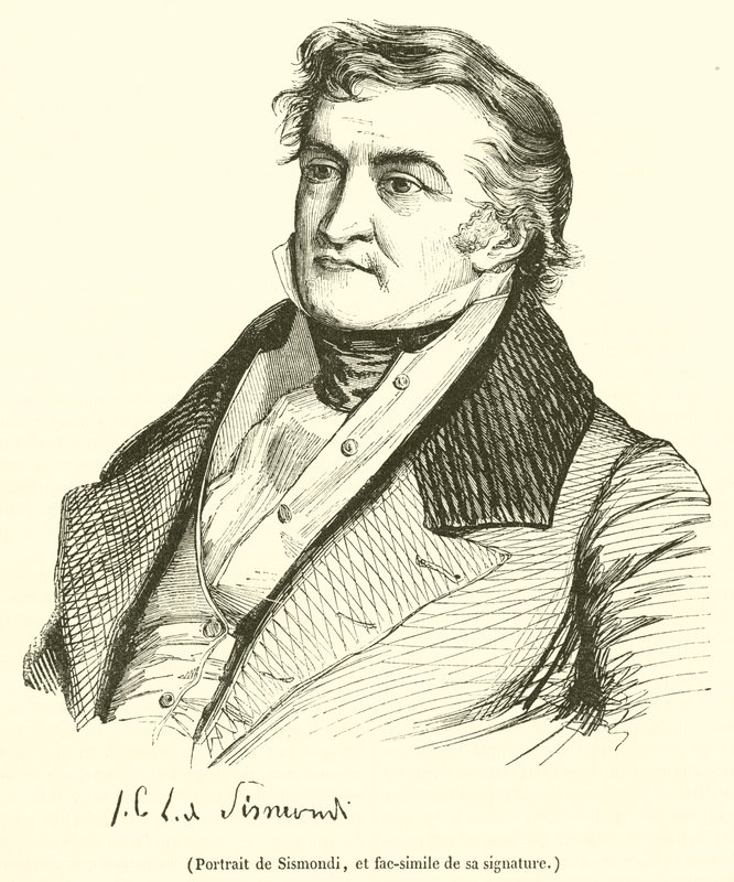 Portrait de Sismondi, et fac-simile de sa signature (engraving) 作者 法语学校