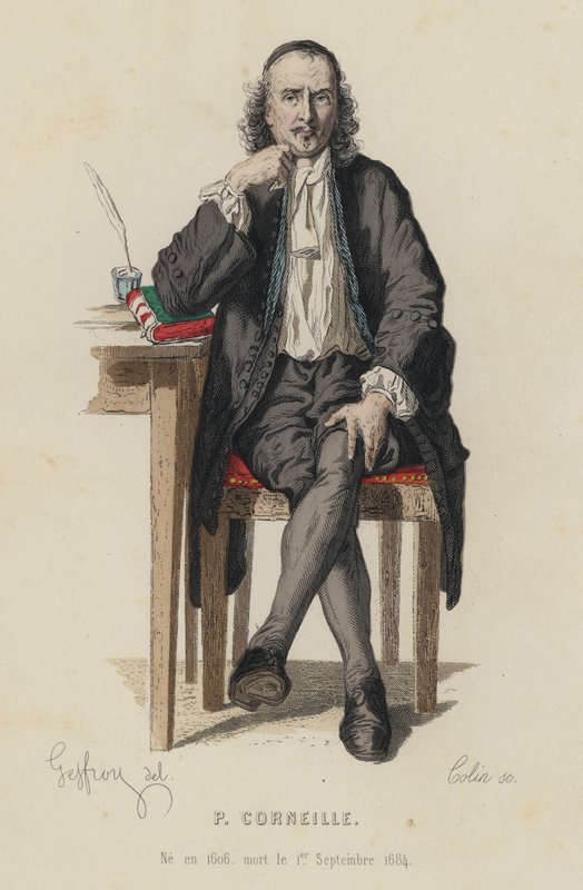 法国剧作家皮埃尔·科奈耶 (Pierre Corneille) 的肖像（彩色版画） 作者 法语学校