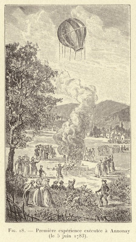 在 Annonay 进行的第一次实验（1783 年 6 月 5 日）（雕刻） 作者 法语学校