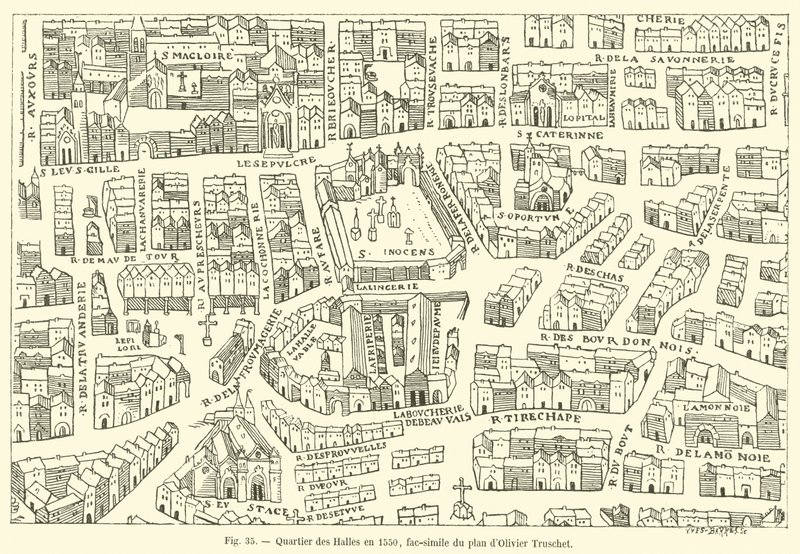 1550年的Quartier des Halles，传统的Olivier Truschet的计划 作者 法语学校