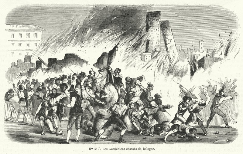 叛军将奥地利人赶出意大利博洛尼亚，1848年 作者 法语学校