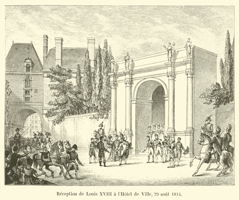 路易十八在1814年8月29日在Hotel de Ville酒店接待 作者 法语学校