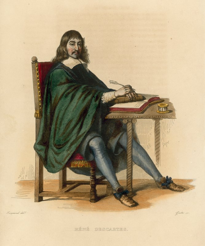 Rene Descartes (coloured engraving) 作者 法语学校