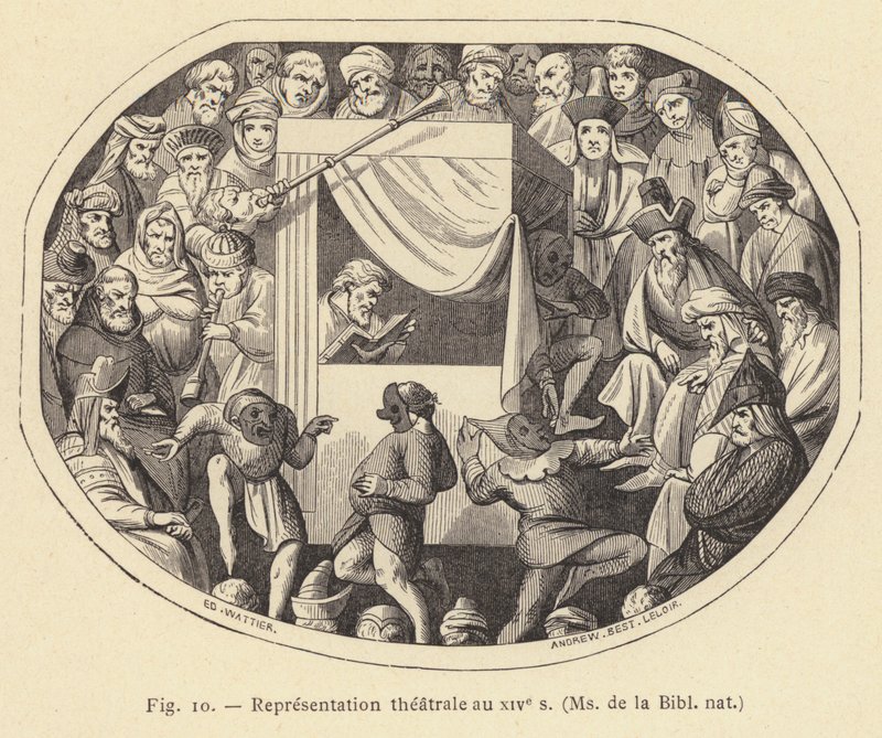 Representation theatrale au XIVe s, Ms de la Bibl nat (engraving) 作者 法语学校