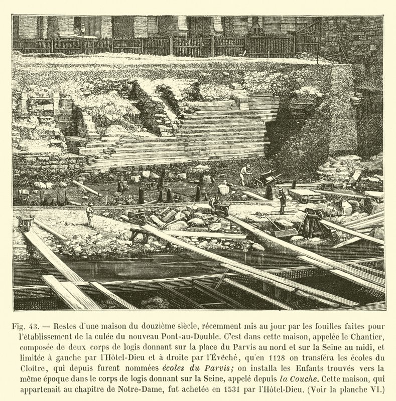 一座12世纪房屋的遗迹，最近被挖掘出来，建造了新的Pont-au-Double的死胡同 作者 法语学校