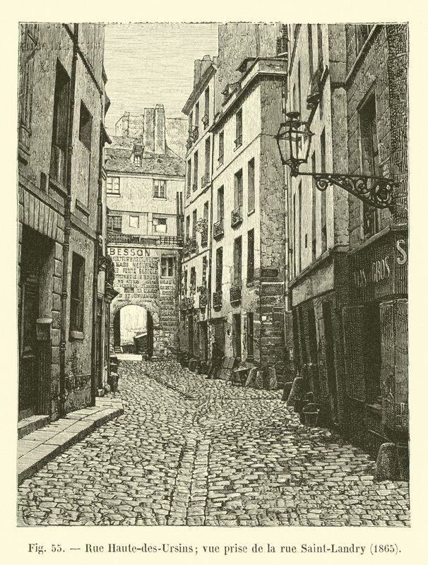 Rue Haute-des-Ursins;视图取自圣兰德里街，1865年 作者 法语学校