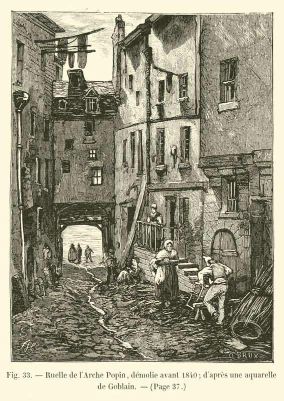 Arch Popin的车道，在1840年之前被拆除; dapres是Goblain的水彩画 作者 法语学校