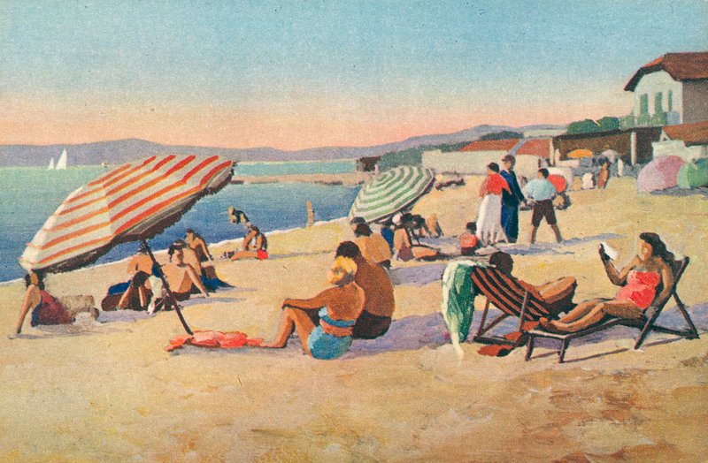 圣特罗佩：布依拉贝斯海滩（彩色石版画） 作者 法语学校