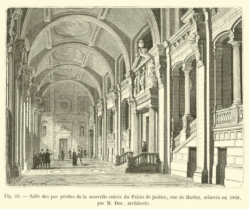 法院大楼新入口Salle des pas perdus，rue de Harlay，于1868年由M Duc，建筑师完成 作者 法语学校