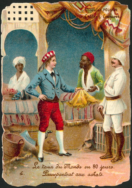 Scene from Around the World in Eighty Days, by Jules Verne (chromolitho) 作者 法语学校