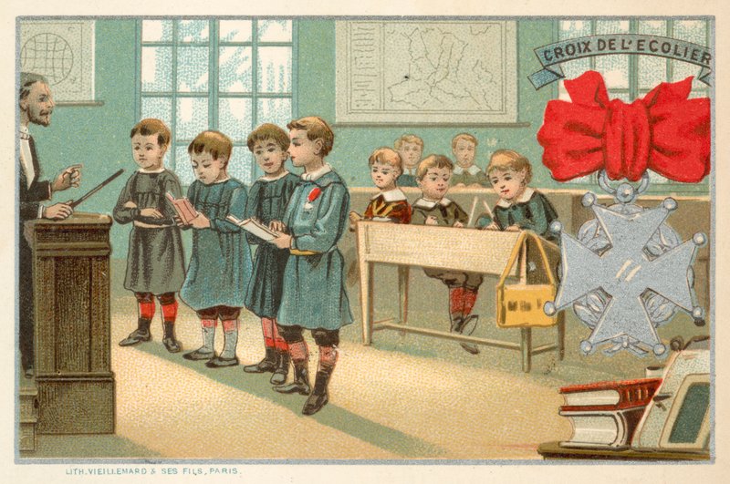 小学生的十字架 (chromolitho) 作者 法语学校