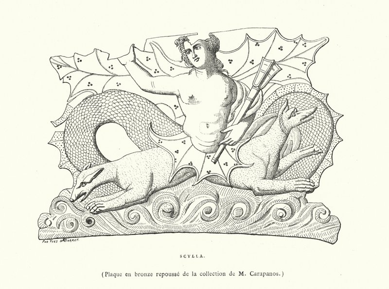 Scylla，古希腊铜牌（雕刻）。 作者 法语学校