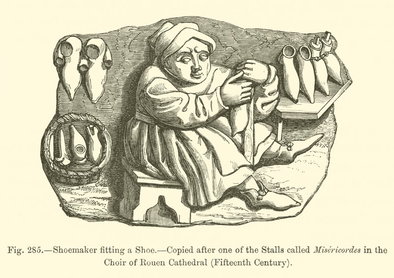 Shoemaker fitting a Shoe (engraving) 作者 法语学校