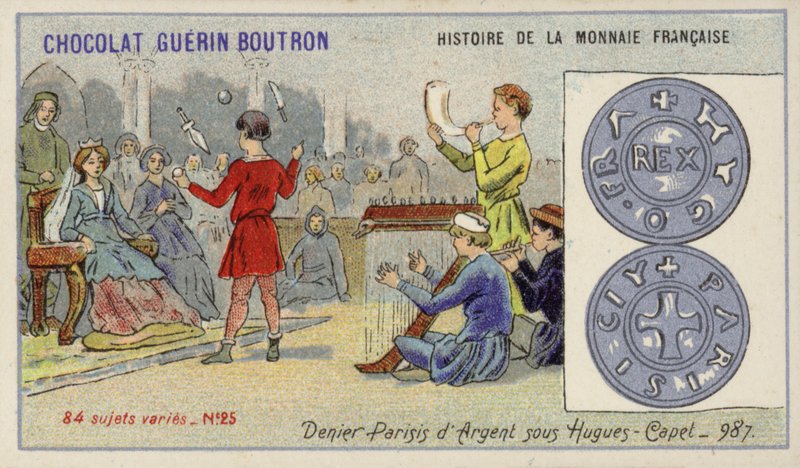 Silver denier parisis of the reign of Hugh Capet, 987 (chromolitho) 作者 法语学校