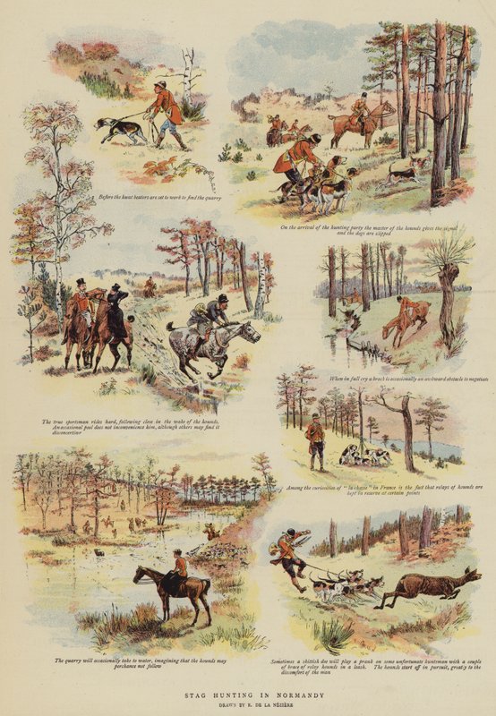 Stag Hunting in Normandy (colour litho) 作者 法语学校