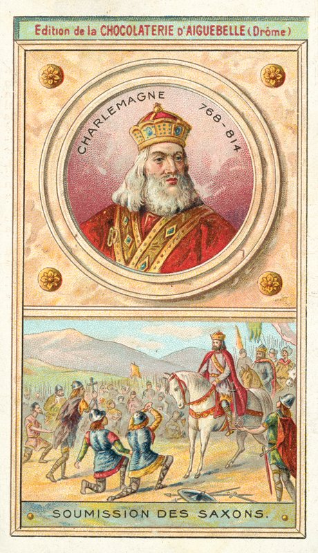 Submission of the Saxons to Charlemagne, 785 (chromolitho) 作者 法语学校