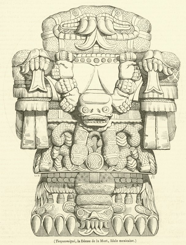 Teoyaomiqui，死亡女神，墨西哥偶像（雕刻）。 作者 法语学校